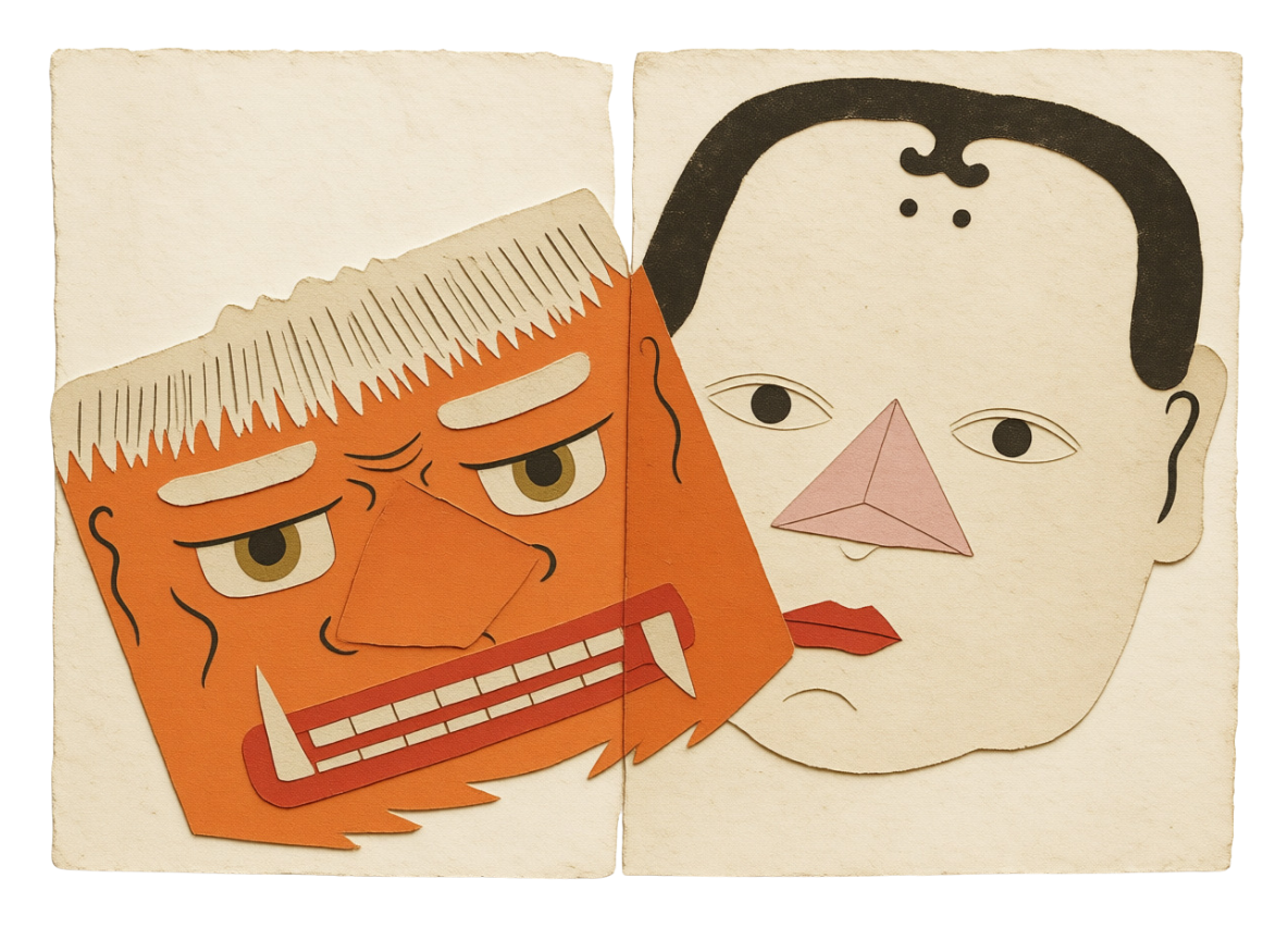 Artistic paper cut illustration of two contrasting faces representing coach pairing